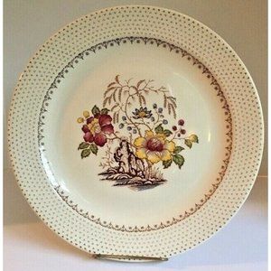 Vtg Cottagecore Chippendale Porcelain Serving Plate Flowers Large Ivory Gold